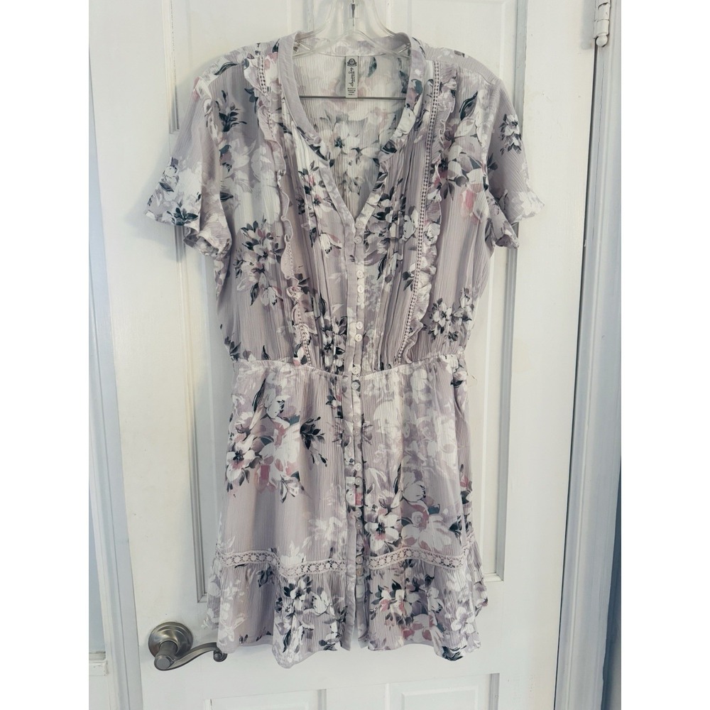 American Rag Floral Mini Dress Womens L Boho Ruffle Button Front Cottagecore